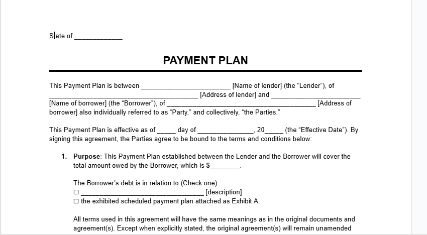 Payment Plan template